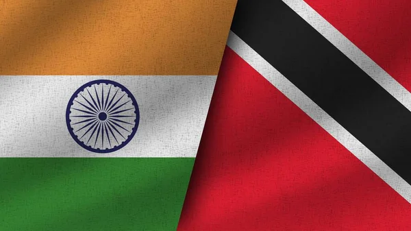 Trinidad Tobago Indie Realistické Dvě Vlajky Dohromady Ilustrace — Stock fotografie