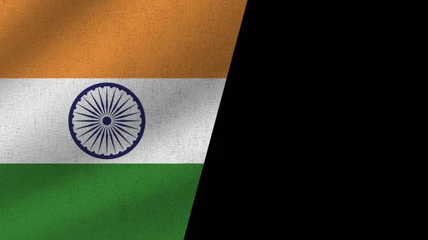 Svart Bakgrund Och Indien Realistiska Två Flaggor Tillsammans Illustration — Stockfoto