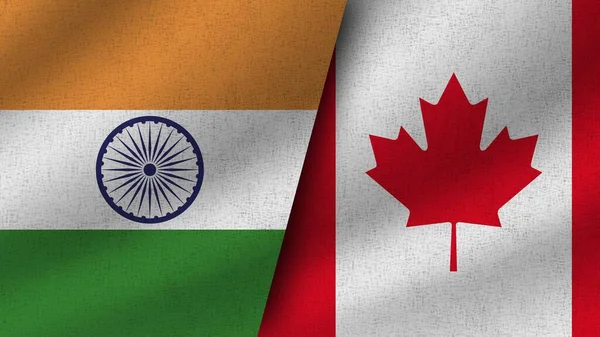Канада Індія Реалістичні Два Прапори Разом Ілюстрація Стокове Зображення