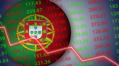 Portekiz Küre Bayrağı İllüstrasyon Ekonomi Krizi Konsepti, 3B İllüstrasyon
