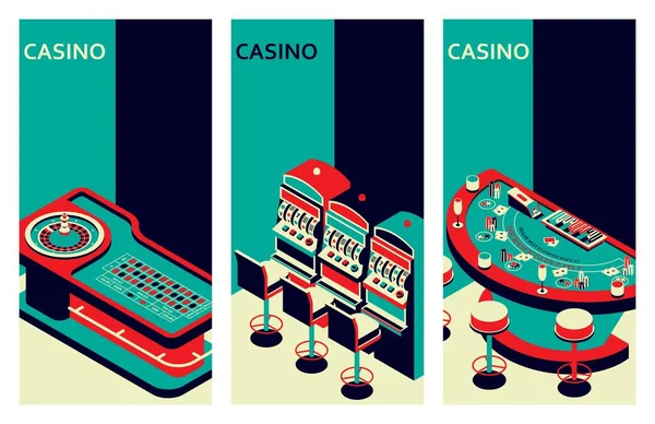 カジノのバナーのセット ルーレットテーブル スロットマシン ブラックジャック — ストックベクタ