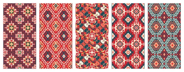 stock vector Collection of patterns with Uzbek motifs. Classic geometric textures for covers