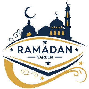 Cami silueti ve hilal ayları içeren dekoratif bir tasarım ile Ramazan 'ın kutlanması