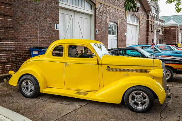 stock image Des Moines, IA - July 01, 2022: High perspective side view of a 1936 Dodge D2 Hardtop Coupe at a local car show.