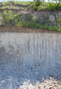 Bir kil ocağının bir bölümü kil ve mermer tabakalarını gösteriyor.