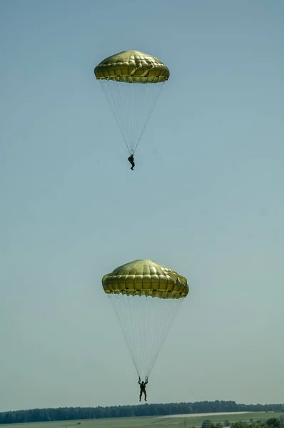 天空中的军用降落伞 — 图库照片