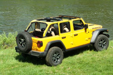 Ormanda sarı bir cip..