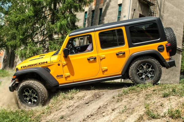 stock image yellow suv car in a city. high quality photo