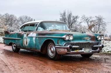 Ormandaki klasik Amerikan arabası.