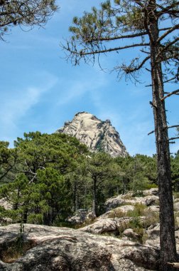 Dağları ve mavi gökyüzü olan güzel bir manzara.