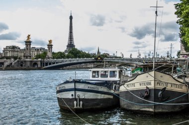 paris. Seine Nehri. Eyfel Kulesi ana görüntülerden biridir..