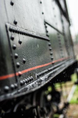 Yakın - buharlı eski buhar lokomotifinin görüntüsü