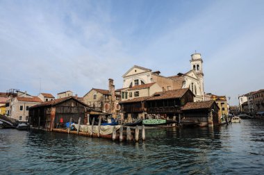 Venedik, İtalya - Nisan 1 5 2 0 1 9: 00 Eski Venedik şehrinin eski Kanal Grande manzarası,
