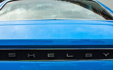 Garajdaki mavi araba.