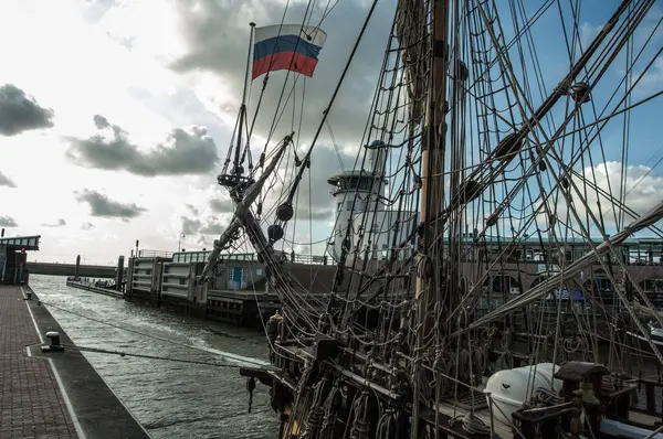 Barco Vela Porto Amsterdam Terras Baixas — Fotografia de Stock
