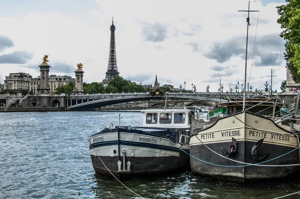 Paris Rio Sena Torre Eiffel Dos Principais Pontos Turísticos — Fotografia de Stock
