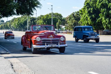 Havana, Küba, 10 Ocak, 22 Ocak klasik bir takside klasik arabalar, Küba