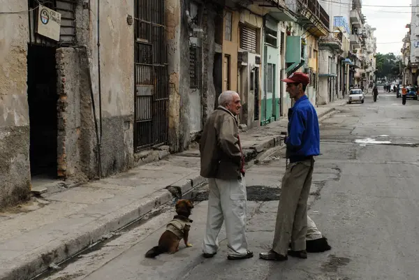 Cuba Janvier Vieil Homme Avec Son Chien Dans Rue Havane — Photo