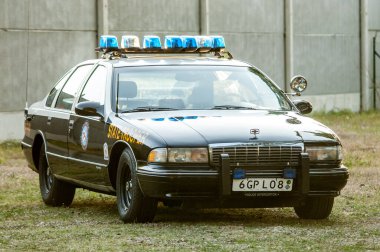 Polis arabası bir arabanın önünde.