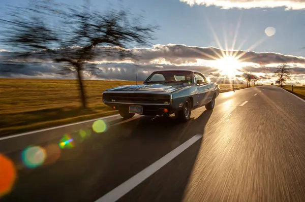 Classic American Dodge Charger 500 Car Sunrise Stock Image