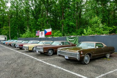 Parkta arka arkaya park etmiş arabalar.