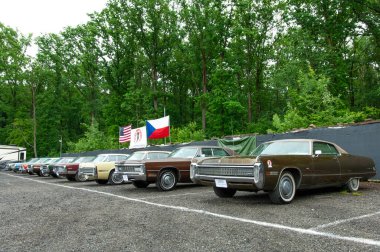 Parkta arka arkaya park etmiş arabalar.