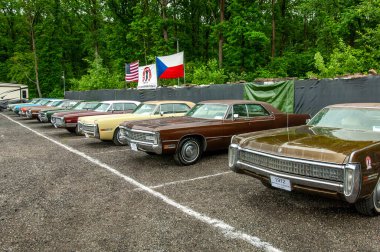 Parkta arka arkaya park etmiş arabalar.