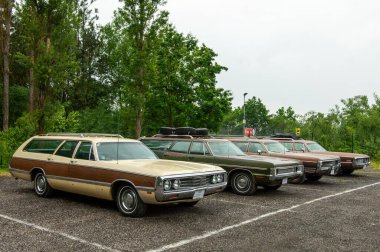 Parkta arka arkaya park etmiş arabalar.