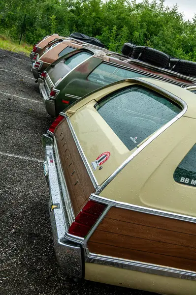 Parkta arka arkaya park etmiş arabalar.