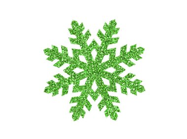 Şeffaf arkaplanda, zarif, yeşil Noel süslemesi kar taneleri.