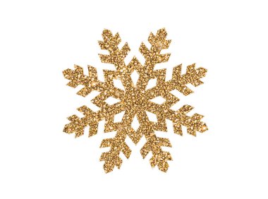 Şeffaf arkaplanda yalıtılmış altın Noel süslemesi kar taneleri.