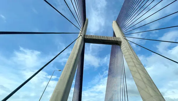 Hong Kong highway bridge building with clean blue sky at daytime
