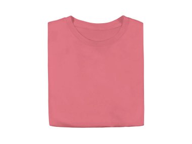 İzole edilmiş mercan ipeği pembe renk boş moda katlanmış ön t-shirt şablonu