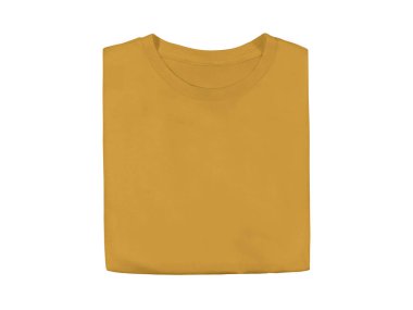 İzole edilmiş sarı sis rengi boş moda katlanmış ön t-shirt şablonu
