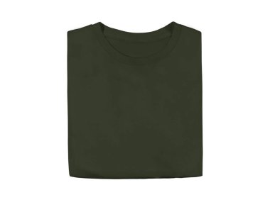 İzole edilmiş yeşil askeri renk boş moda katlanmış ön t-shirt şablonu