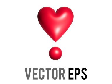 Vector glossy red exclamation mark love heart 3D icon