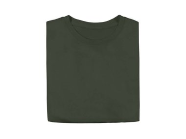 İzole edilmiş Heather Askeri Yeşil renk boş moda katlanmış ön t-shirt şablonu