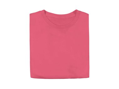 İzole edilmiş mercan ipeği pembe renk boş moda katlanmış ön t-shirt şablonu