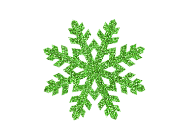 Şeffaf arkaplanda, zarif, yeşil Noel süslemesi kar taneleri.