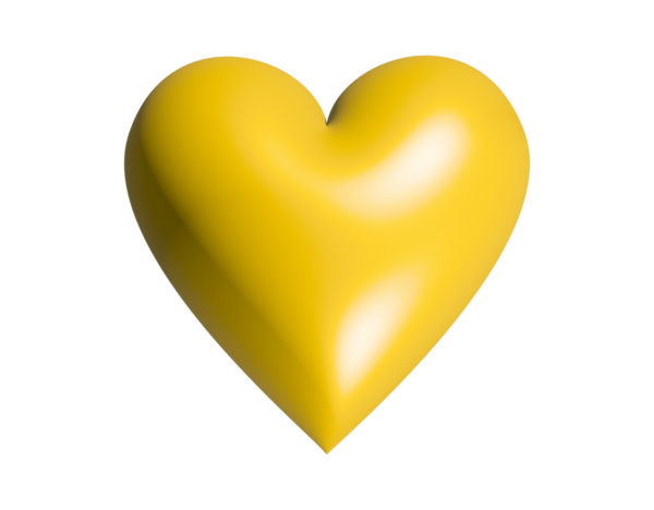 Изолированная классическая любовь желтый глянцевый сердце 3D икона на прозрачном фоне