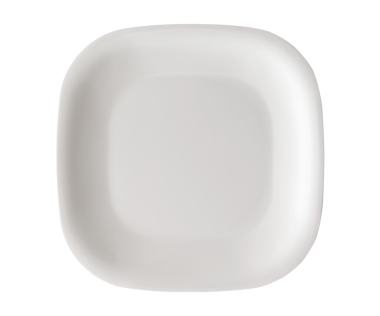 Şeffaf arkaplanda tek bir yuvarlak yuvarlak beyaz tabak çatalı