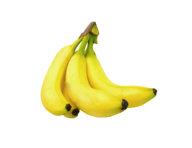 Şeffaf arkaplanda bir grup sarı meyve muzu var.