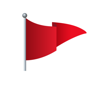 Şeffaf arkaplanda gümüş çubuklu ayrık sallayan üçgen eğimli kırmızı bayrak simgesi