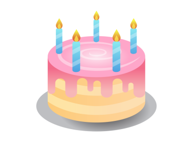 Şeffaf arkaplanda mum ikonu olan pembe ve sarı renkli bir pasta doğum günü ve parti kutlaması için sunuluyor.