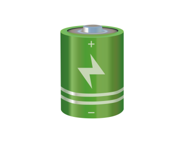 Yeşil silindir şarj edilmiş pil hücre simgesi şeffaf arkaplanda, artı, eksi sembol