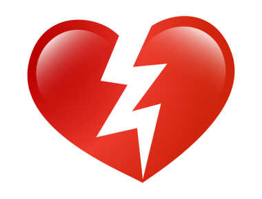 Kırmızı aşk kalbi şeffaf arka planda iki ikona bölünmüş, kırık kalp, kırık kalp