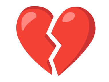 Kırmızı aşk kalbi şeffaf arka planda iki ikona bölünmüş, kırık kalp, kırık kalp