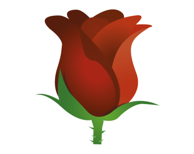 Marroon koyu kırmızı gül çiçeği simgesi yeşil saplı ve şeffaf arkaplanda yapraklar