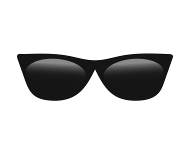 Siyah güneş gözlüğü simgesi, serin temsil ediyor, şeffaf arkaplanda güneşli bir yerde