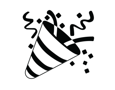 Konfetili siyah parti simgesi, kutlamalar ve kutlamalar için flamalar